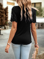 Lace Detail Round Neck Short Sleeve T-Shirt