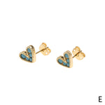 CZ Diamonds Hearts Dainty Stud Earrings - Turquoise