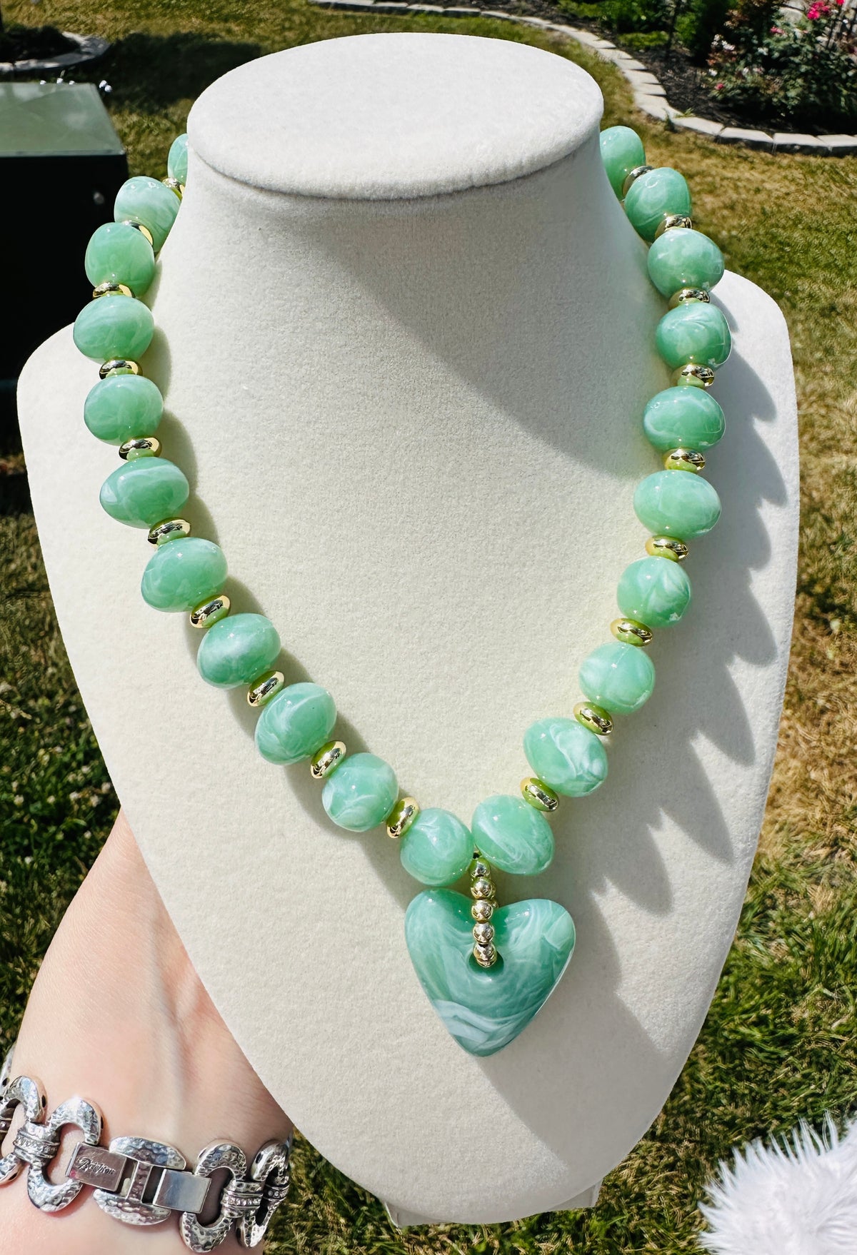 Seafoam Heart Beaded Necklace