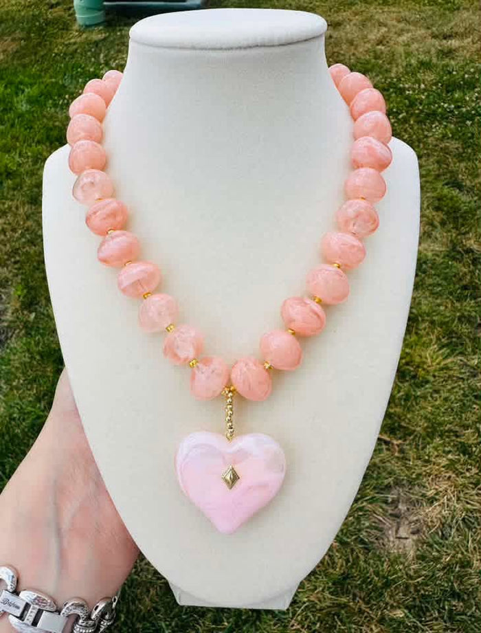 Blush Heart Beaded Necklace