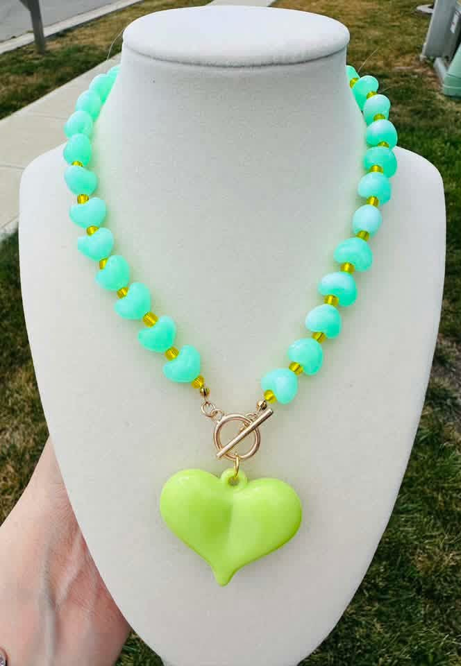 Key Lime Heart Beaded Necklace PREORDER