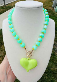 Key Lime Heart Beaded Necklace PREORDER