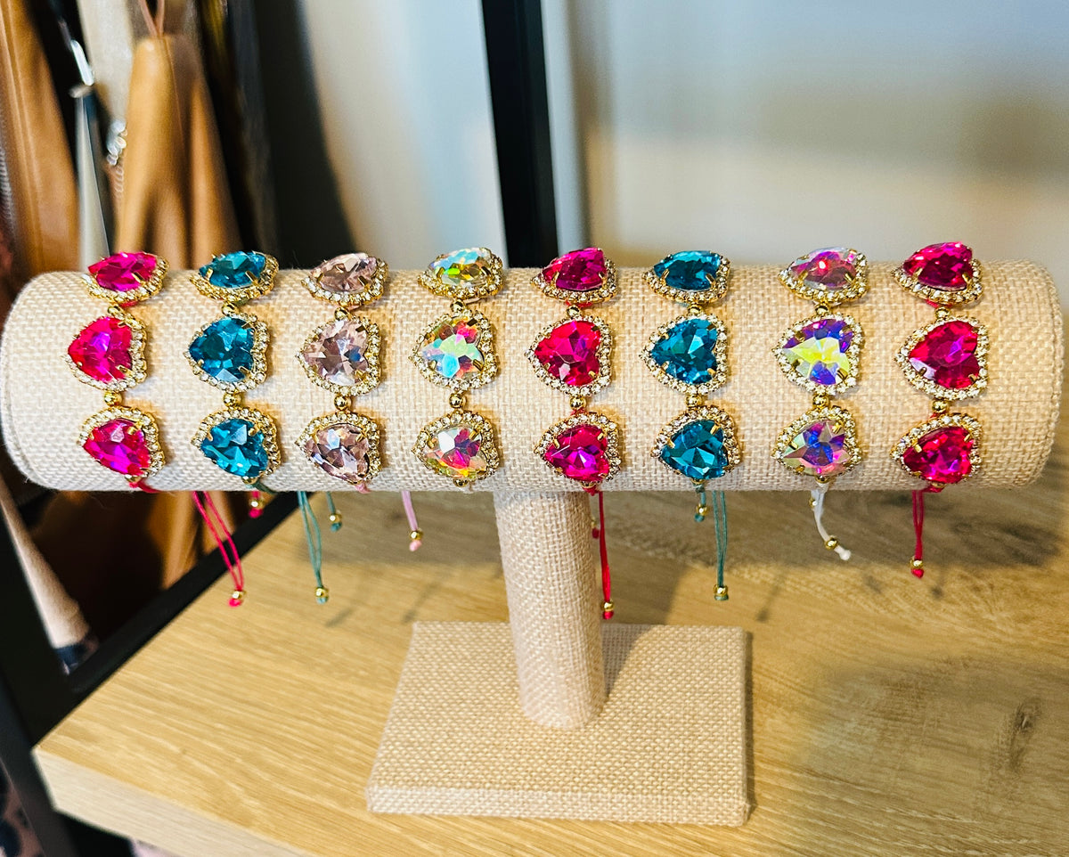 Crystal Halo Heart Adjustable Bracelet