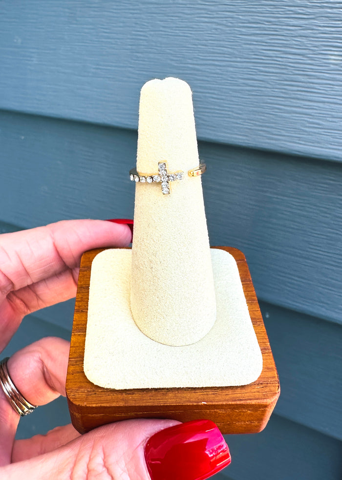Divine Sparkle Adjustable Cross Ring