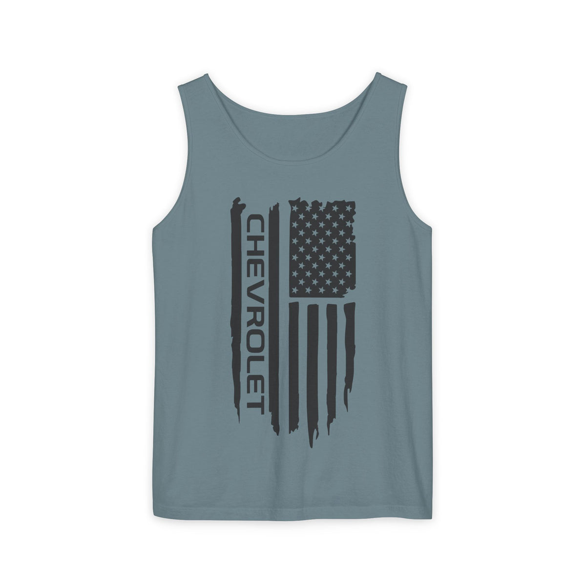 Chevrolet American Flag Tank Top — Distressed Patriotic Muscle Tee
