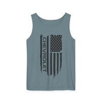 Chevrolet American Flag Tank Top — Distressed Patriotic Muscle Tee