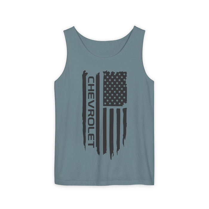 Chevrolet American Flag Tank Top — Distressed Patriotic Muscle Tee