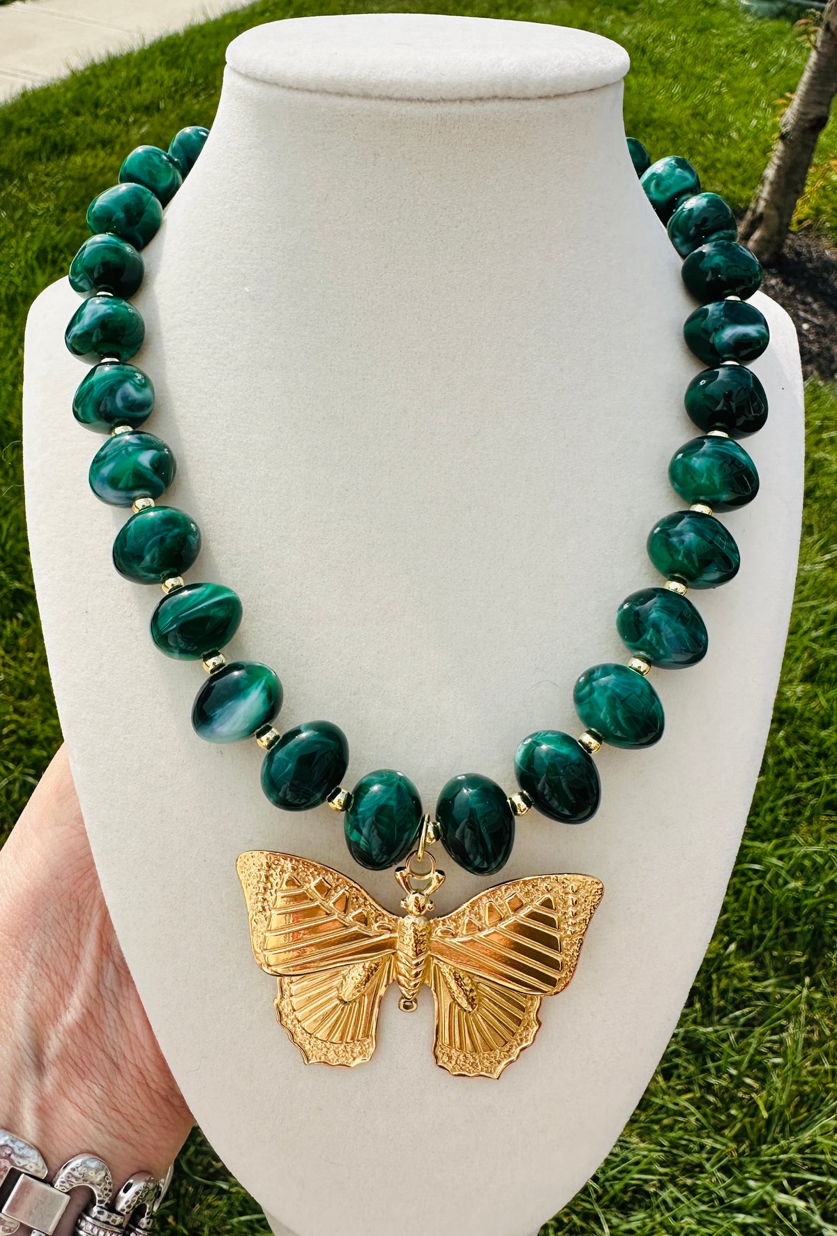 Emerald Wings Beaded Butterfly Statement Necklace