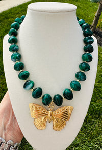 Emerald Wings Beaded Butterfly Statement Necklace