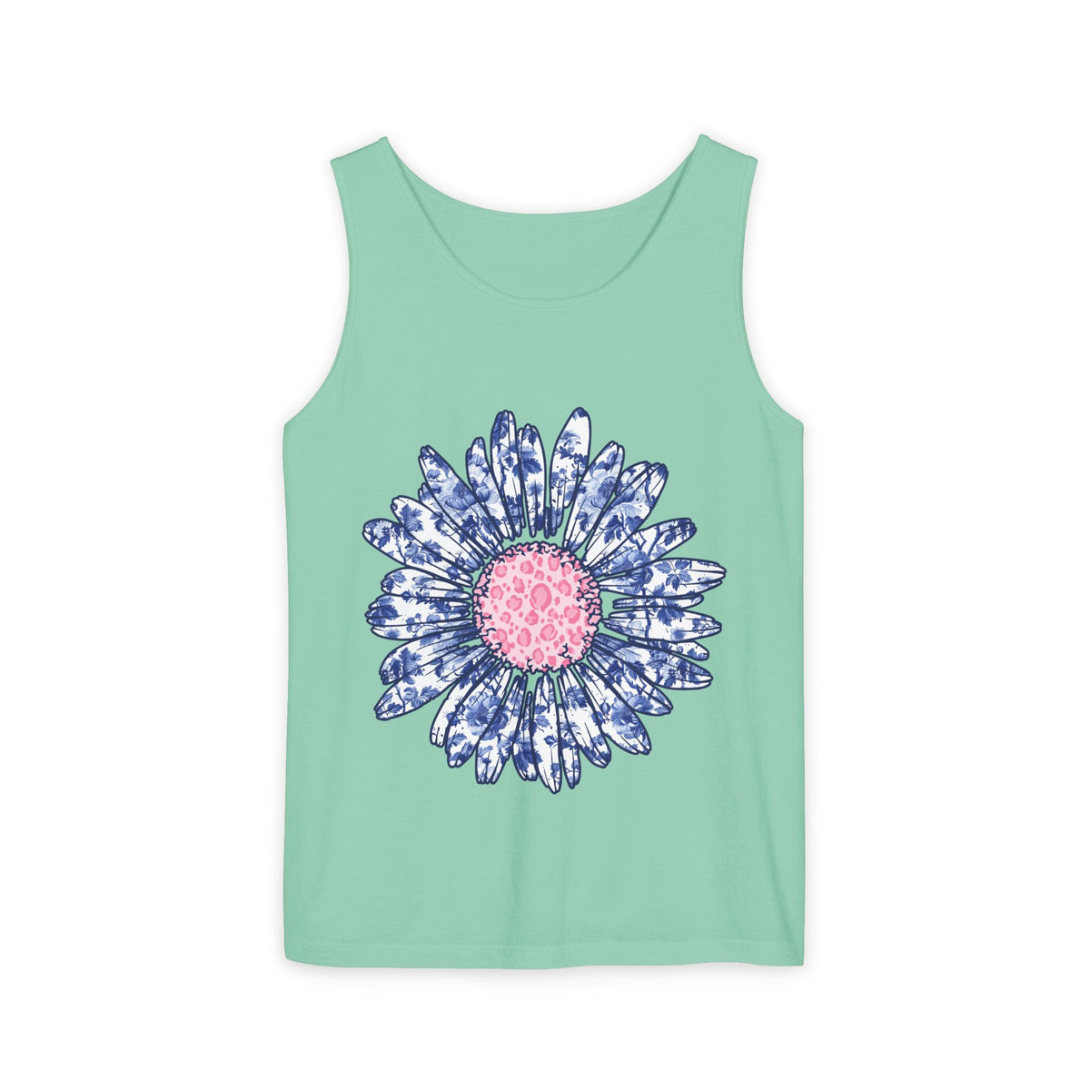 Dog Mom Tank Top — Blue Patchwork Paw Graphic