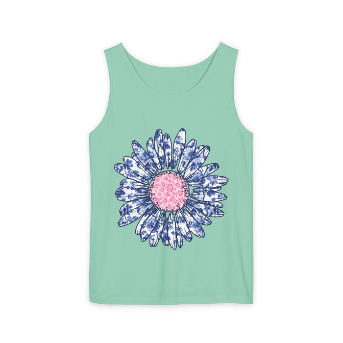 Dog Mom Tank Top — Blue Patchwork Paw Graphic