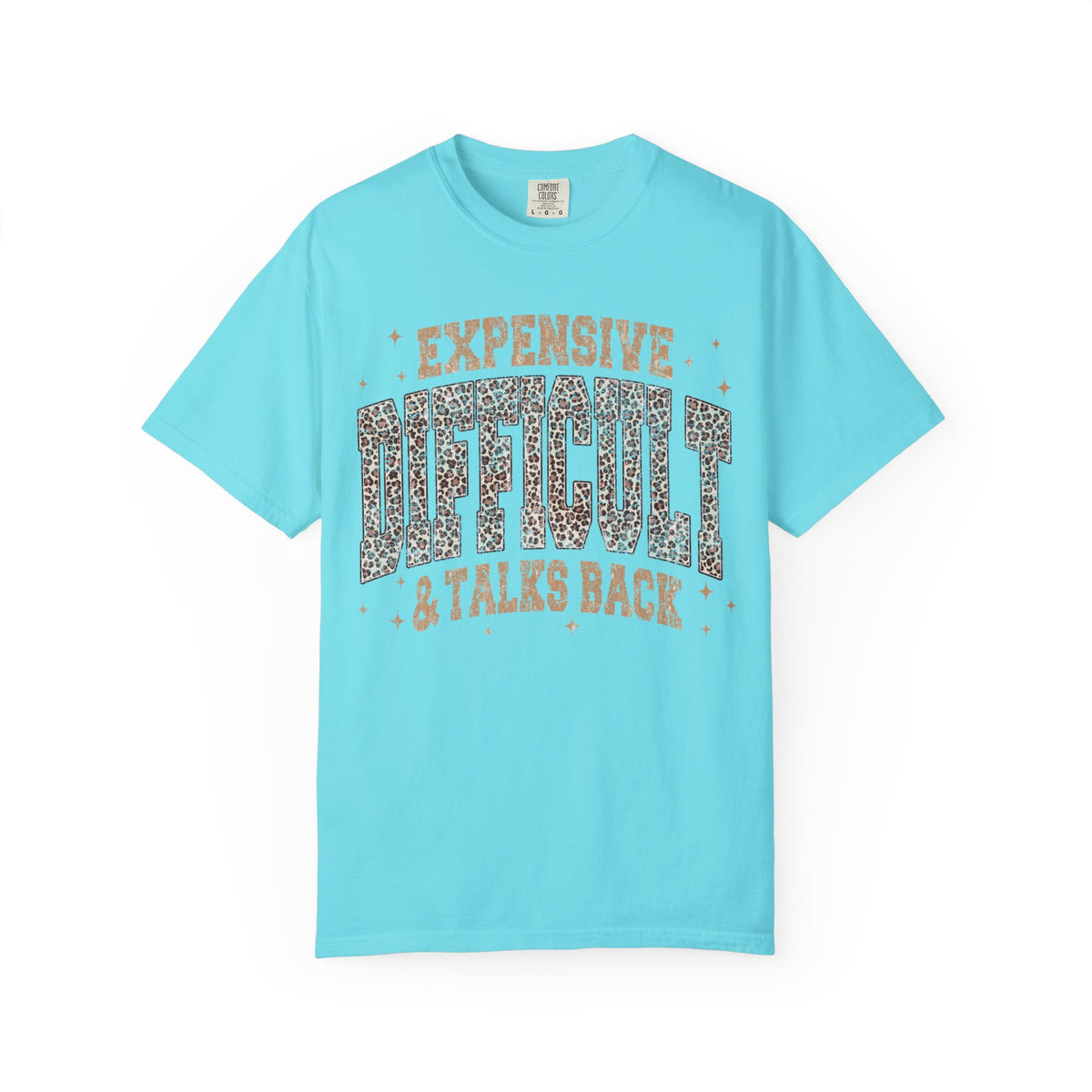 Difficult & Talks Back Graphic Tee — 'Expensive' Leopard Print Statement T-Shirt