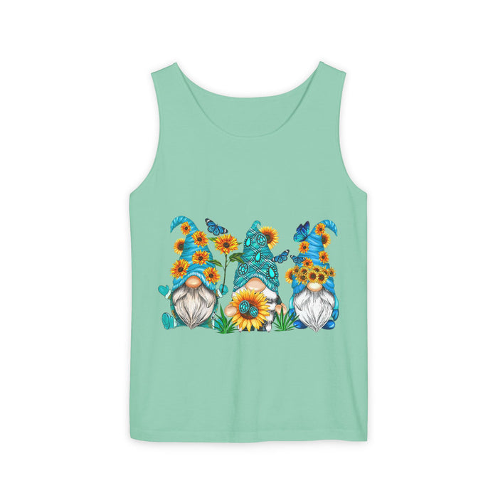 Sunflower Gnome Tank Top — Summer Garden Floral Graphic