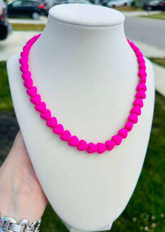 Pink Crush Heart Beaded Necklace