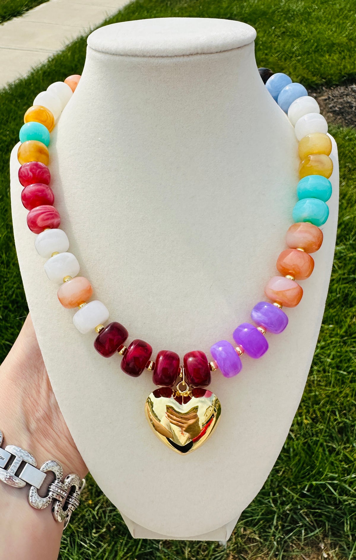 Color Pop Heart Beaded Statement Necklace