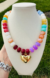 Color Pop Heart Beaded Statement Necklace