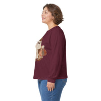 Plaid Patchwork Ghost Long Sleeve Tee — Cute Fall Halloween Shirt