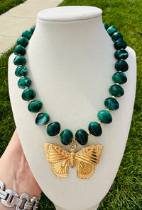 Emerald Wings Beaded Butterfly Statement Necklace