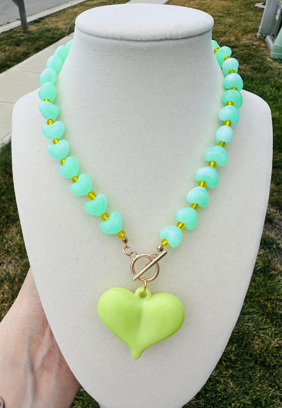 Key Lime Heart Beaded Necklace PREORDER