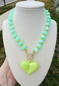 Key Lime Heart Beaded Necklace PREORDER