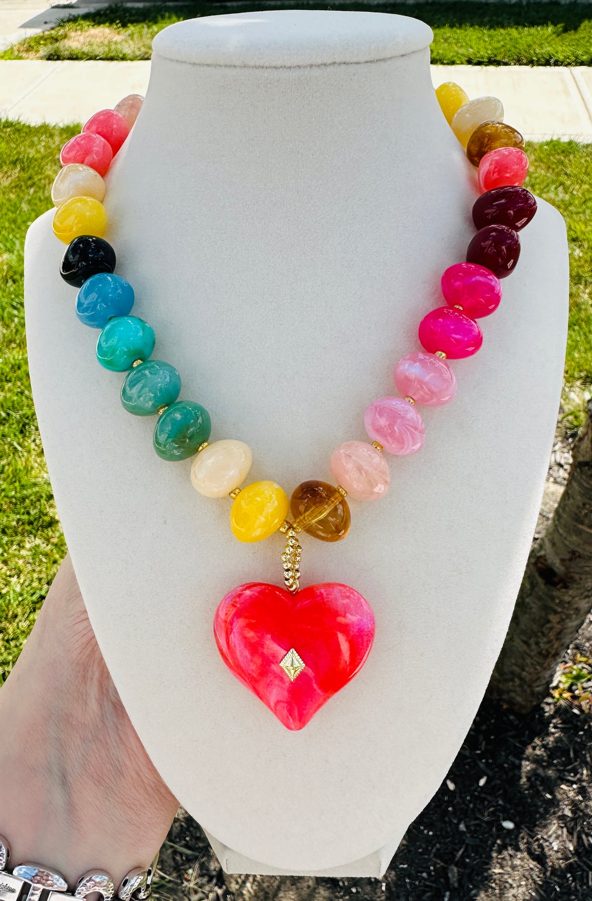 Carnival Colorful Beaded Heart Necklace PREORDER