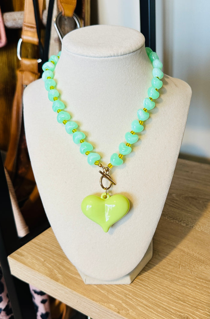 Key Lime Heart Beaded Necklace