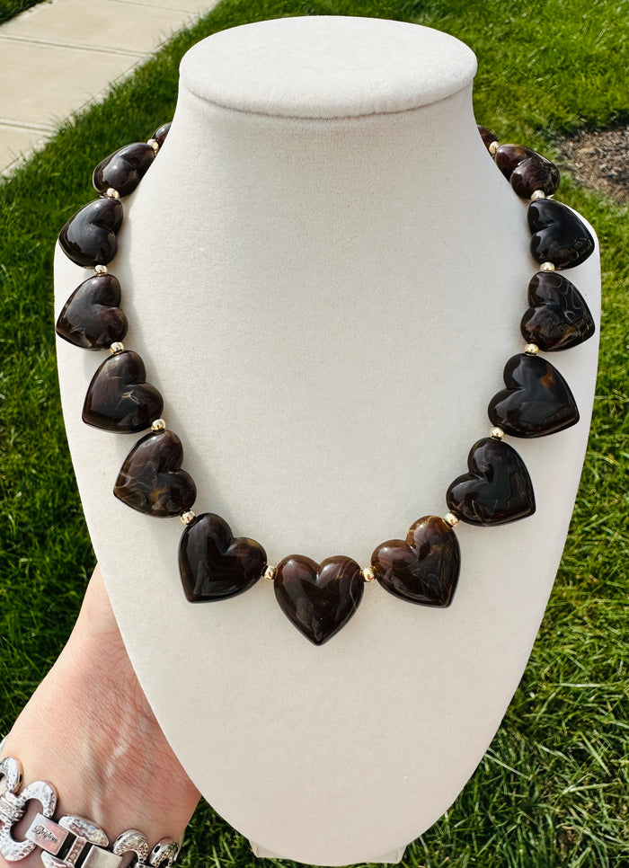 Chocolate Swirl Heart Beaded Statement Necklace