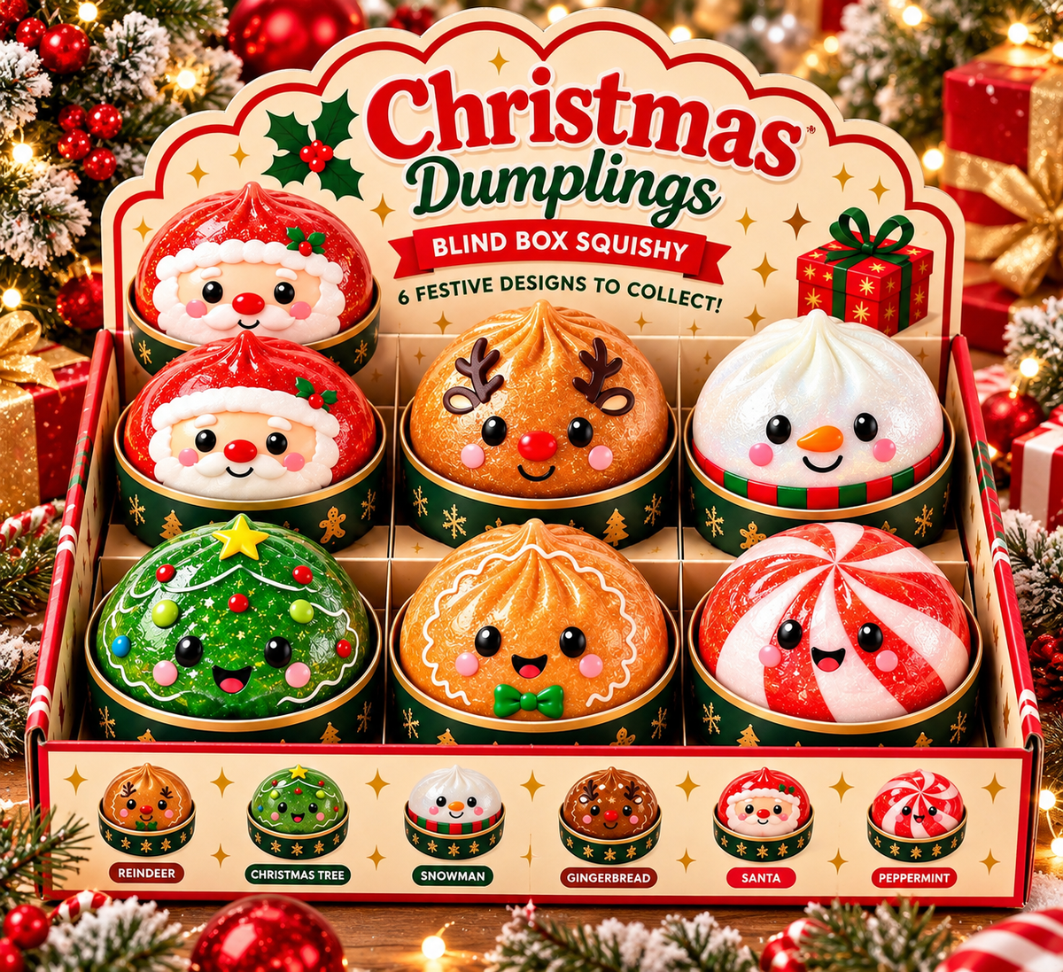 Christmas Dumpling Glitter Gel Squishy – Mystery Style