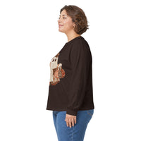 Plaid Patchwork Ghost Long Sleeve Tee — Cute Fall Halloween Shirt