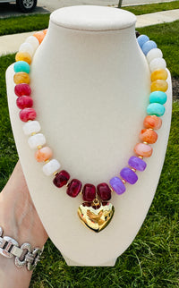 Color Pop Heart Beaded Statement Necklace