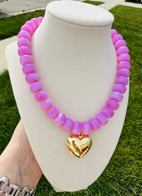 Pink Pop Heart Beaded Statement Necklace