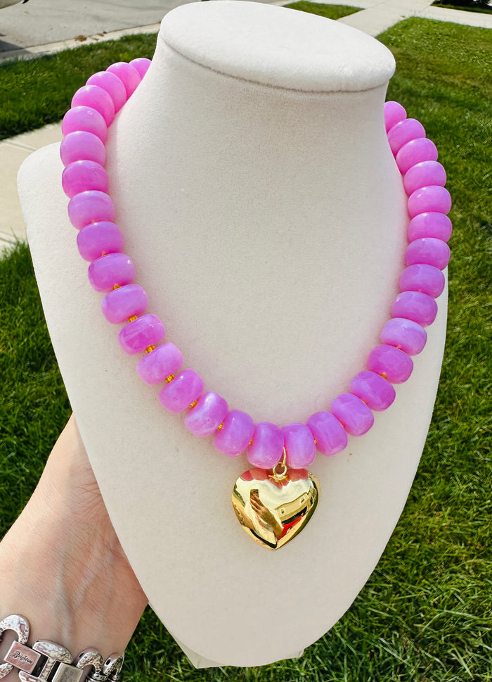 Pink Pop Heart Beaded Statement Necklace