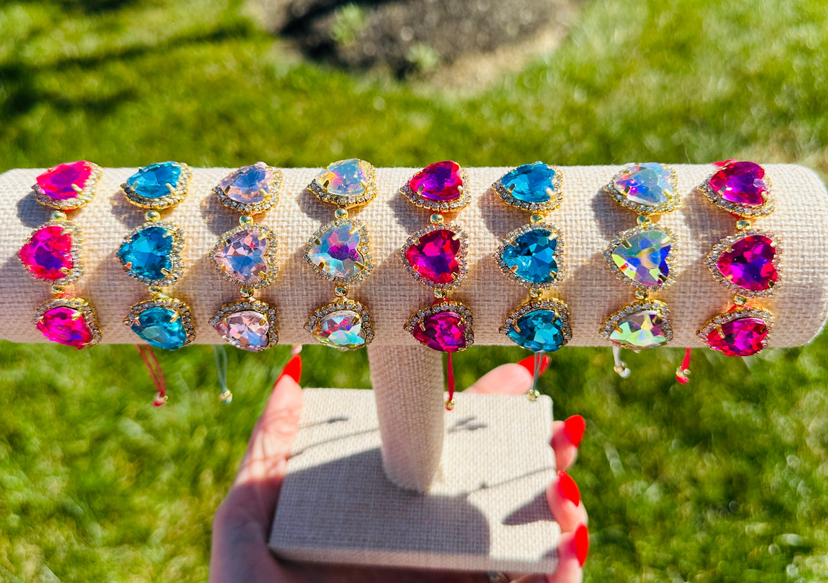 Crystal Halo Heart Adjustable Bracelet