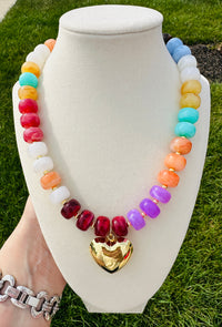 Color Pop Heart Beaded Statement Necklace