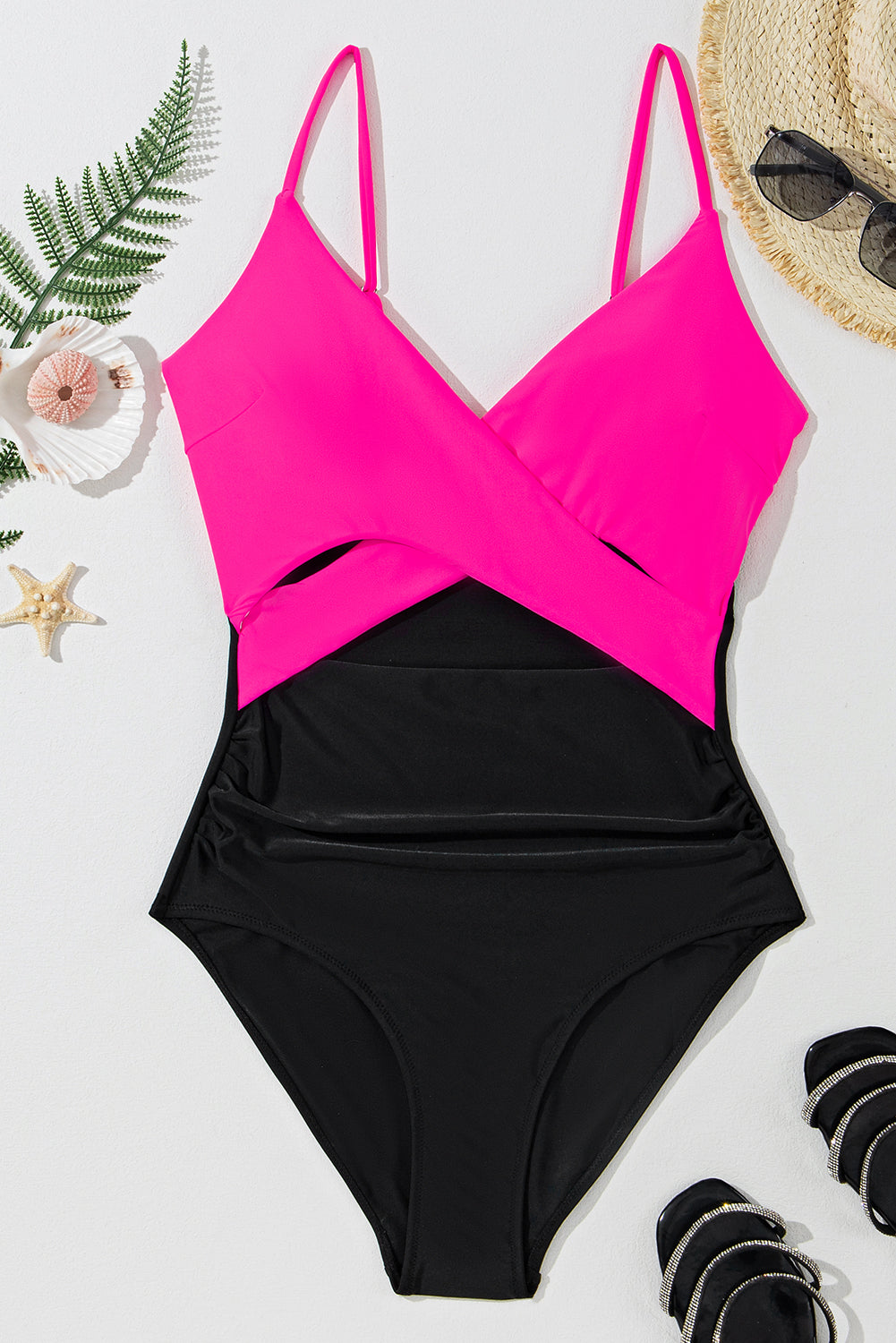 TLB BRANDS Hot Pink + Black Cutout One Piece Swimsuit