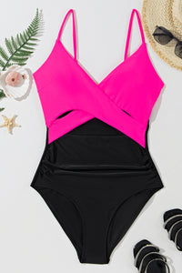 TLB BRANDS Hot Pink + Black Cutout One Piece Swimsuit