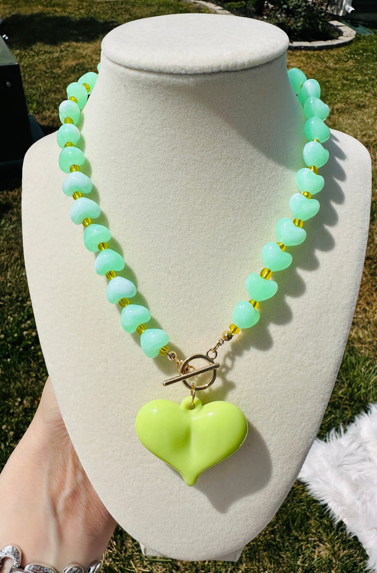 Key Lime Heart Beaded Necklace PREORDER