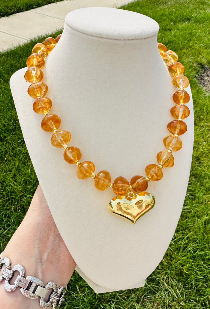 Honeyed Heart Beaded Statement Necklace