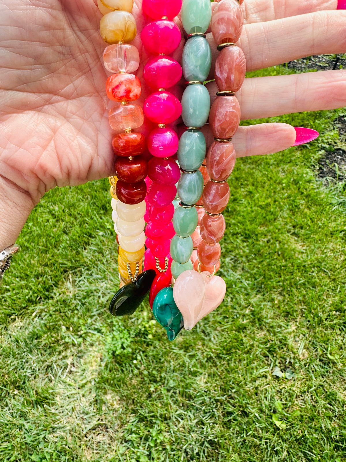Heart on Fire Hot Pink Beaded Heart Necklace | Statement Jewelry