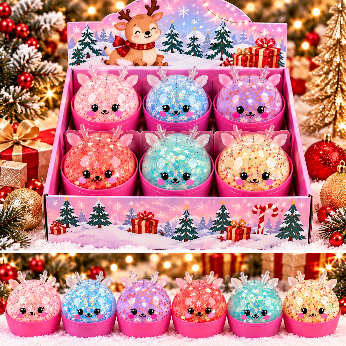 Glitter Bead Reindeer Gel Squishy – Mystery Color