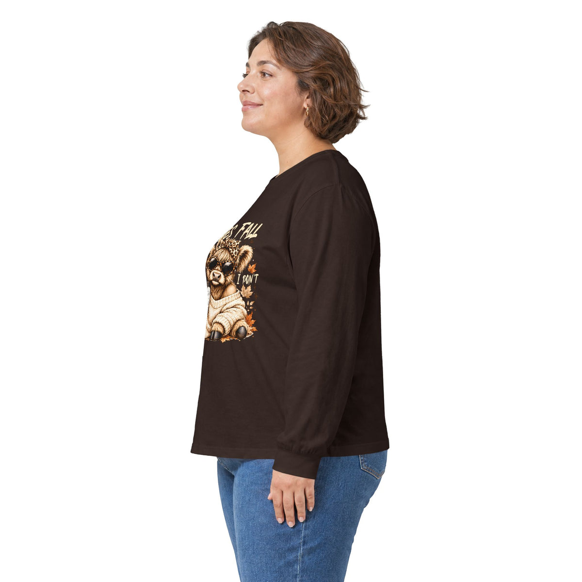 Fall Cozy Bear Long Sleeve Tee — "Leaves Fall" Autumn Graphic Shirt