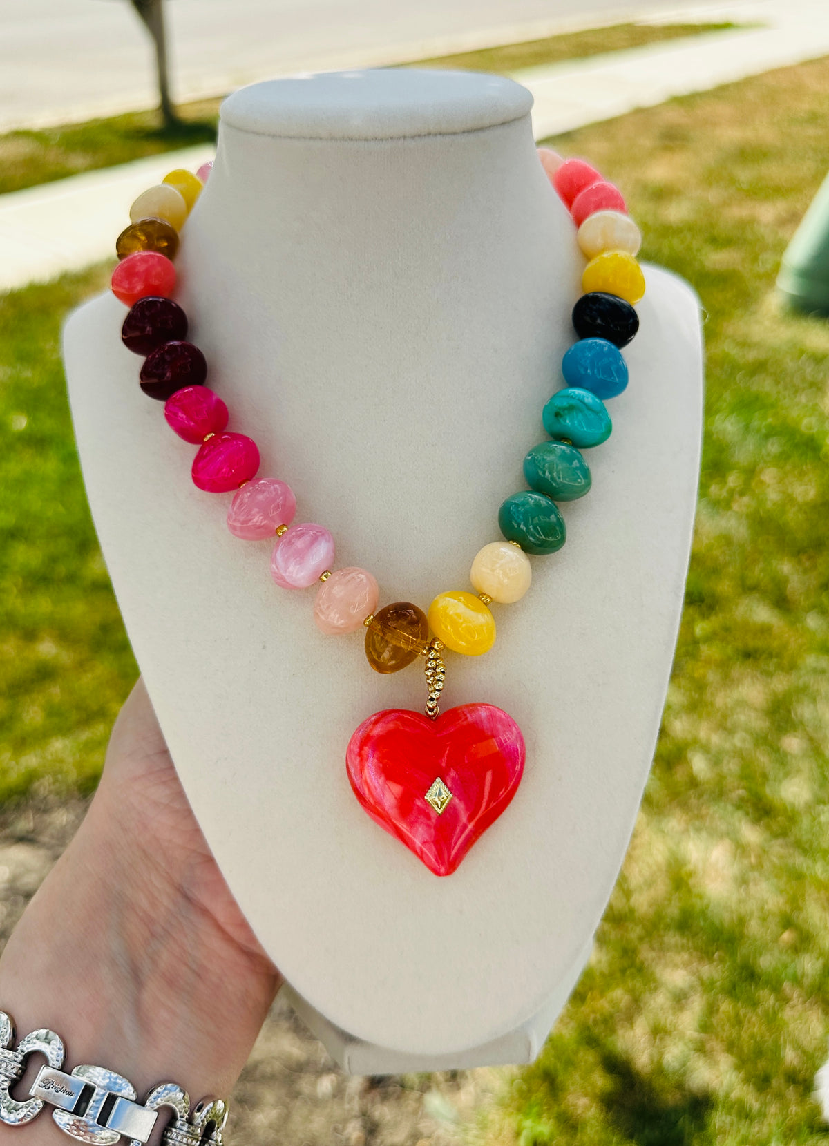 Carnival Colorful Beaded Heart Necklace PREORDER