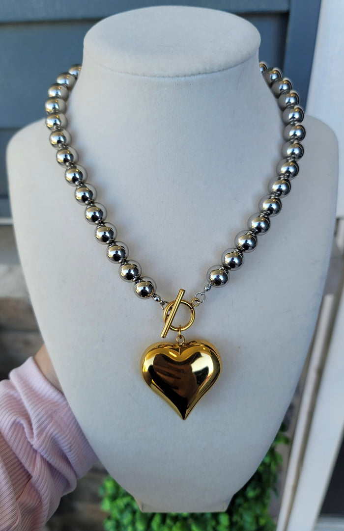 Monroe Waterproof Two-Tone Heart Necklace