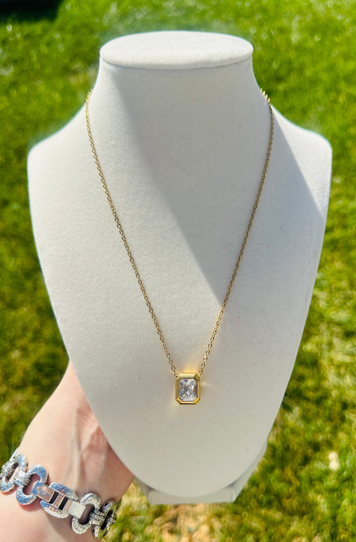 Valencia Waterproof Emerald Cut Crystal Necklace