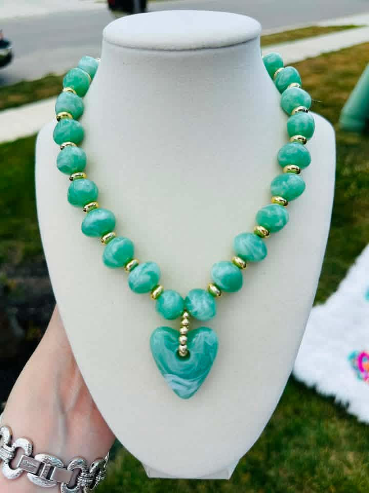 Seafoam Heart Beaded Necklace