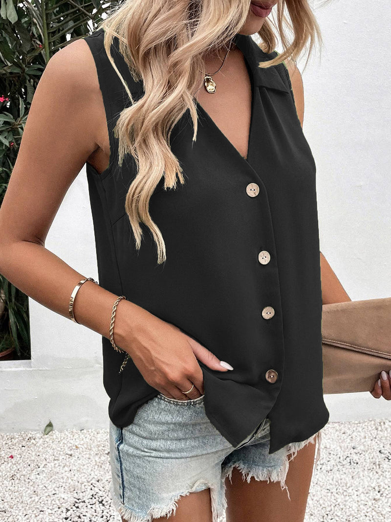 Full Size Johnny Collar Button Up Tank