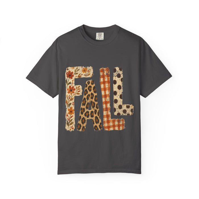 Fall Plaid & Floral T-Shirt — 'FALL' Graphic Seasonal Tee