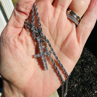 Angela Silver Rope Cross Necklace- 22"