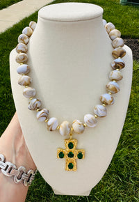 Emerald Grace Beaded Cross Statement Necklace