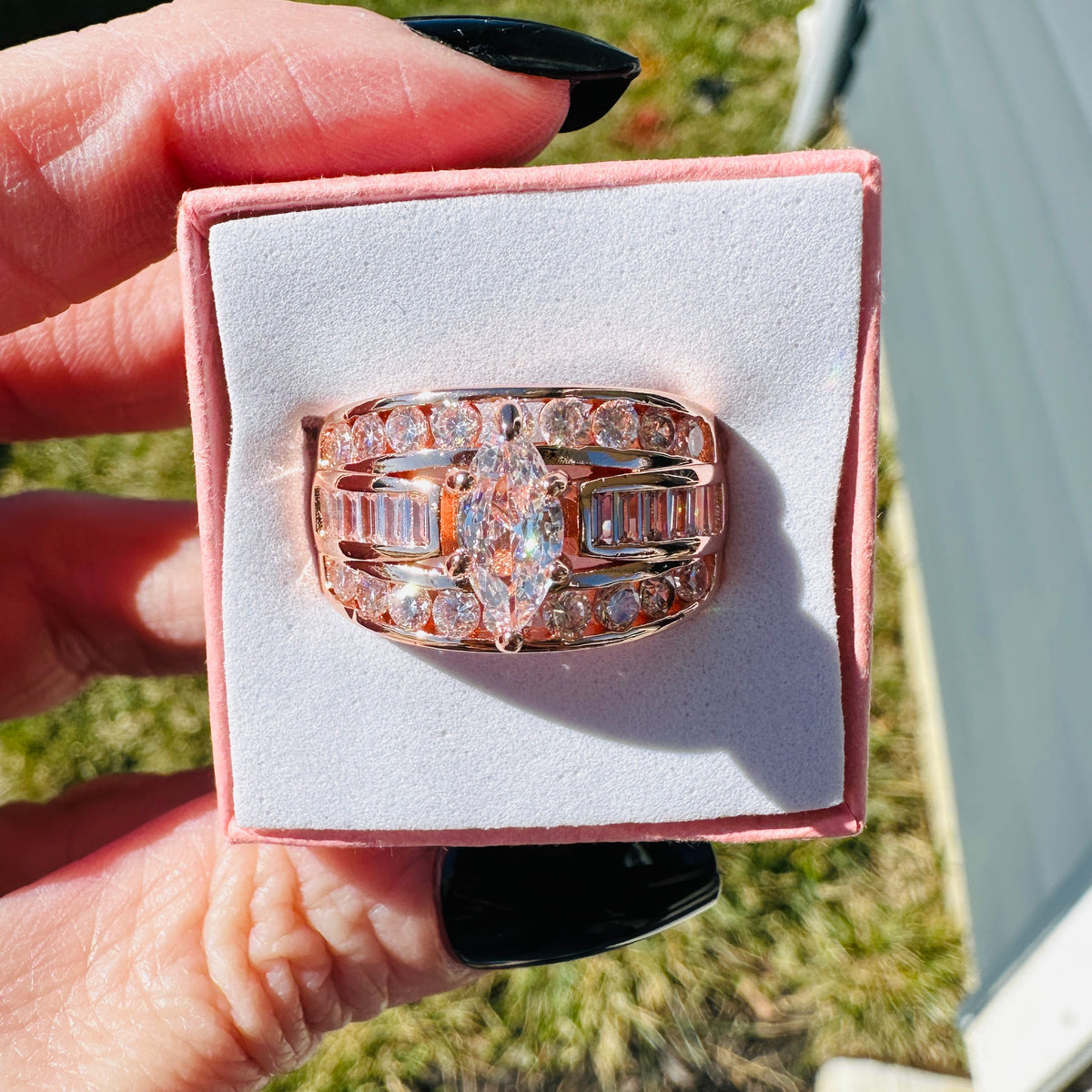 Victoria Marquise Cut Stacked Ring-Champagne Gold